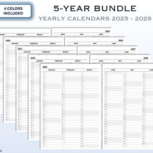5-Year Printable Planner Bundle (2025, 2026, 2027, 2028, 2029) | Year At-A-Glance | Stay Ahead with Our Exclusive Calendars