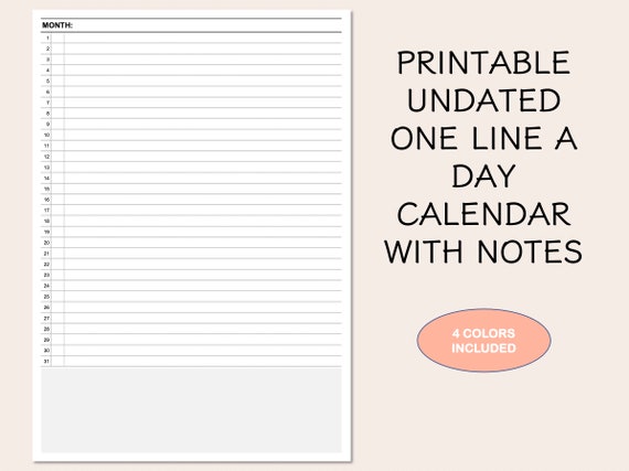 Undated One Line A Day Calendar With Notes Printable Undated - Etsy
