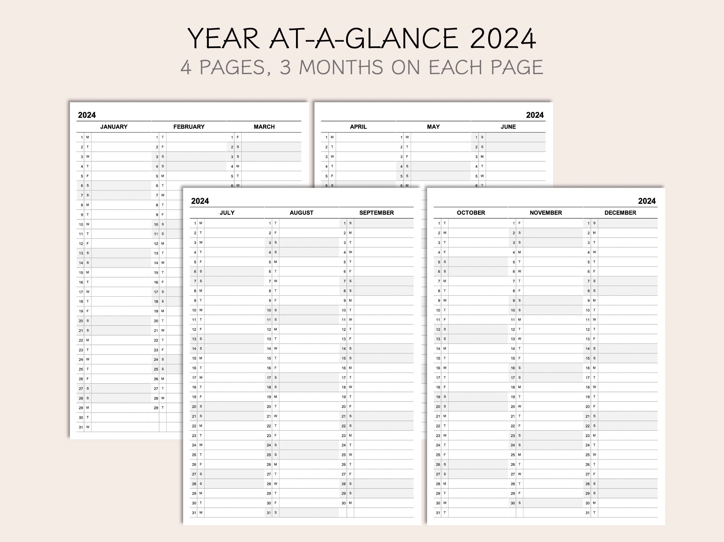 3-year Bundle: Printable Yearly Planner Calendar 2024-2025-2026, Yearly ...