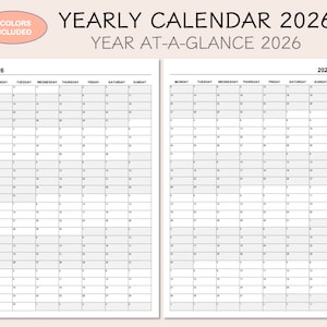 Può includere: Un calendario annuale stampabile in bianco e nero per il 2026. Il calendario è formattato con una vista annuale a colpo d'occhio, mostrando ogni mese dell'anno con i giorni della settimana elencati in alto. Il calendario è progettato per essere stampato e utilizzato per la pianificazione e la programmazione.