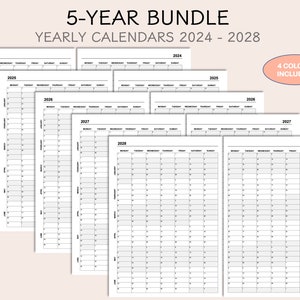 5-year Bundle: Printable Yearly Planner Calendar 2024-2025-2026-2027 ...