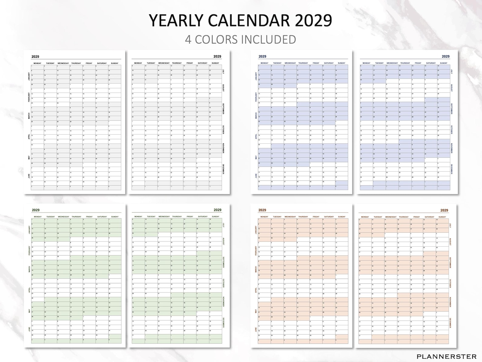5-year Calendar Bundle: 2026-2030 - Printable Yearly Calendars, Monday ...