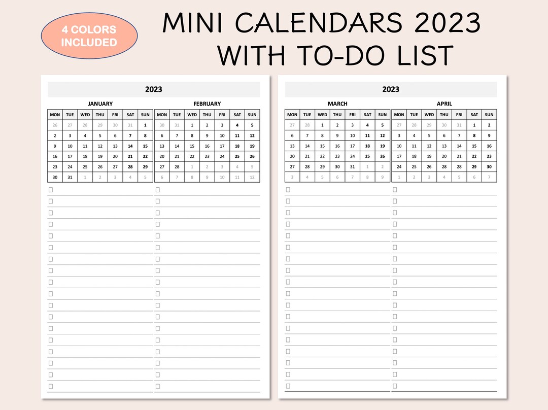 Printable Yearly Calendar 2023 Mini Monthly Calendar 2023 Yearly
