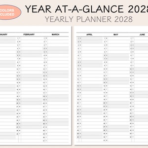 Printable Yearly Planner Calendar 2028, Yearly Overview 2028, Year At-A-Glance 2028, 4 Colors
