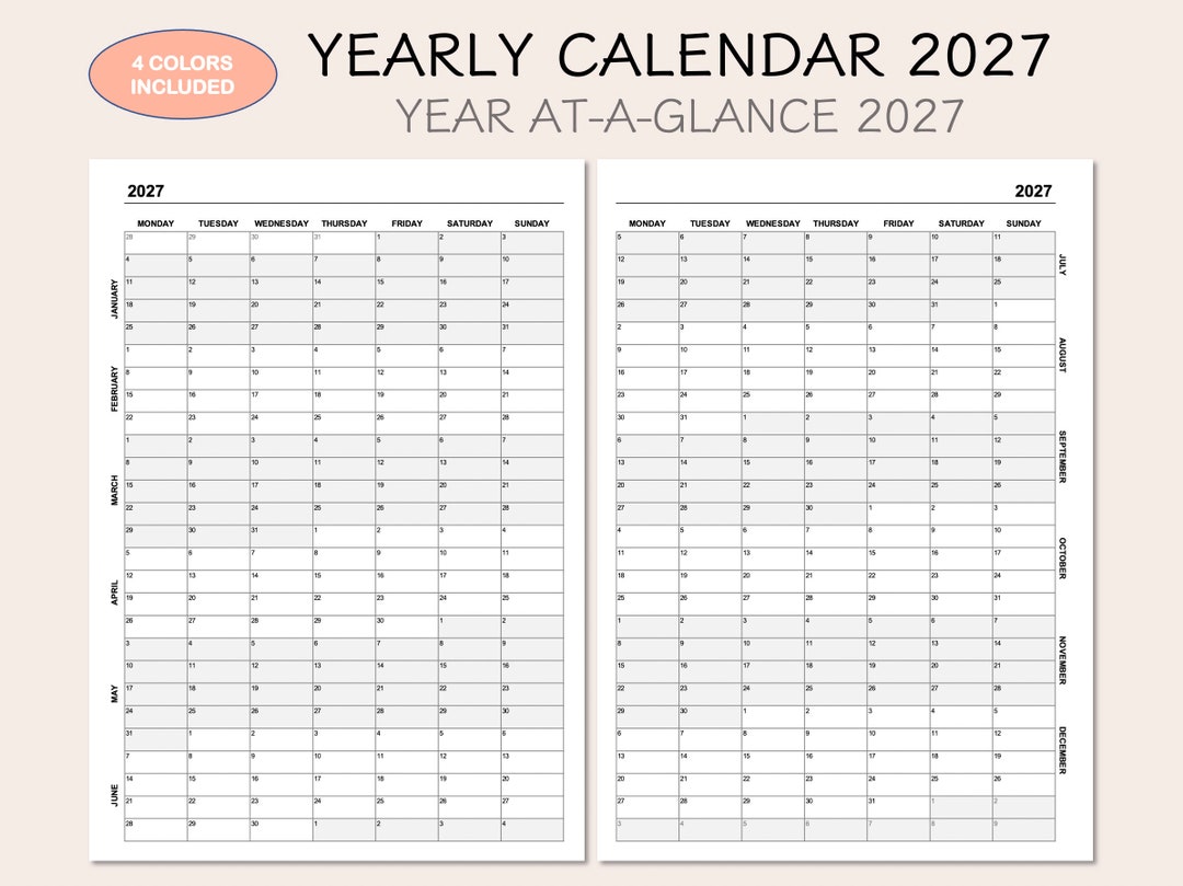 2027 Yearly Calendar 2027 Yearly Calendar