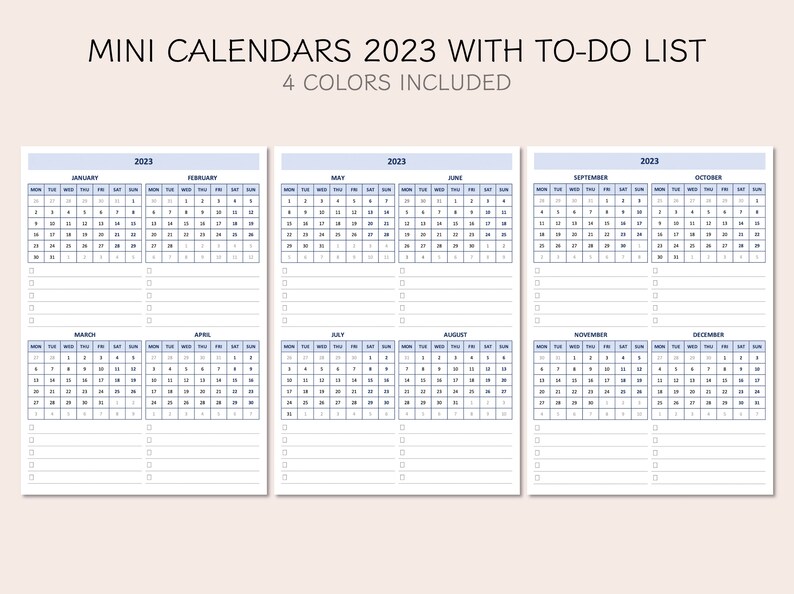 Yearly Calendar 2023 Mini Monthly Calendars 2023 Yearly - Etsy