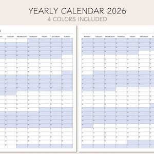 Yearly Calendar 2026, Printable Calendar 2026, Year at A Glance 2026 ...
