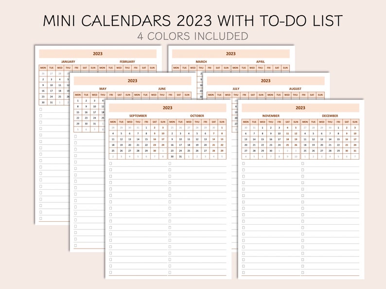 Printable Yearly Calendar 2023 Mini Monthly Calendar 2023 Etsy