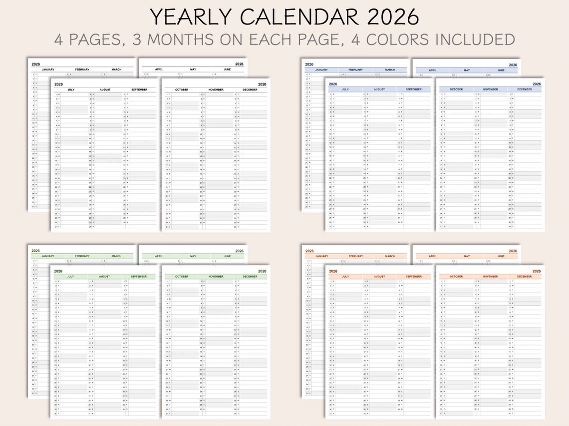 5-year Bundle: Printable Yearly Planner Calendar 2024-2025-2026-2027 ...