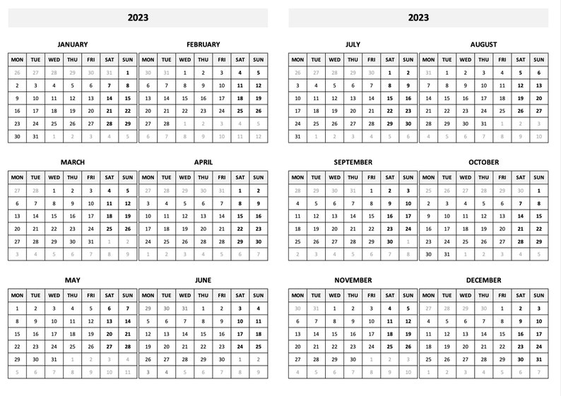 Printable Mini Monthly Calendar 2023 Yearly Overview Yearly Etsy