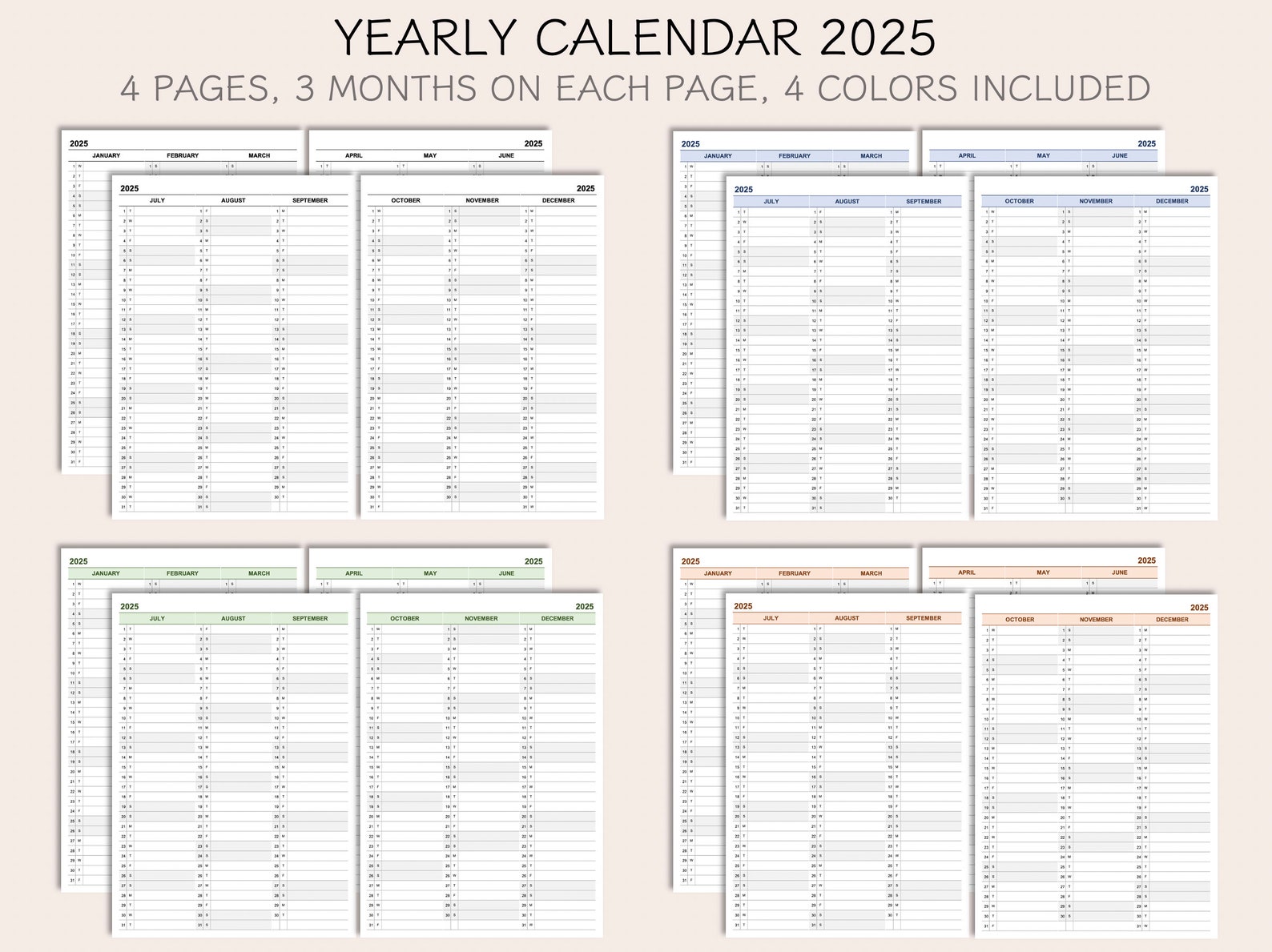 5-year Bundle: Printable Yearly Planner Calendar 2024-2025-2026-2027 ...