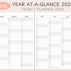 印刷可能な年間プランナーカレンダー 2025、年間概要 2025、年間概要 2025、4 色