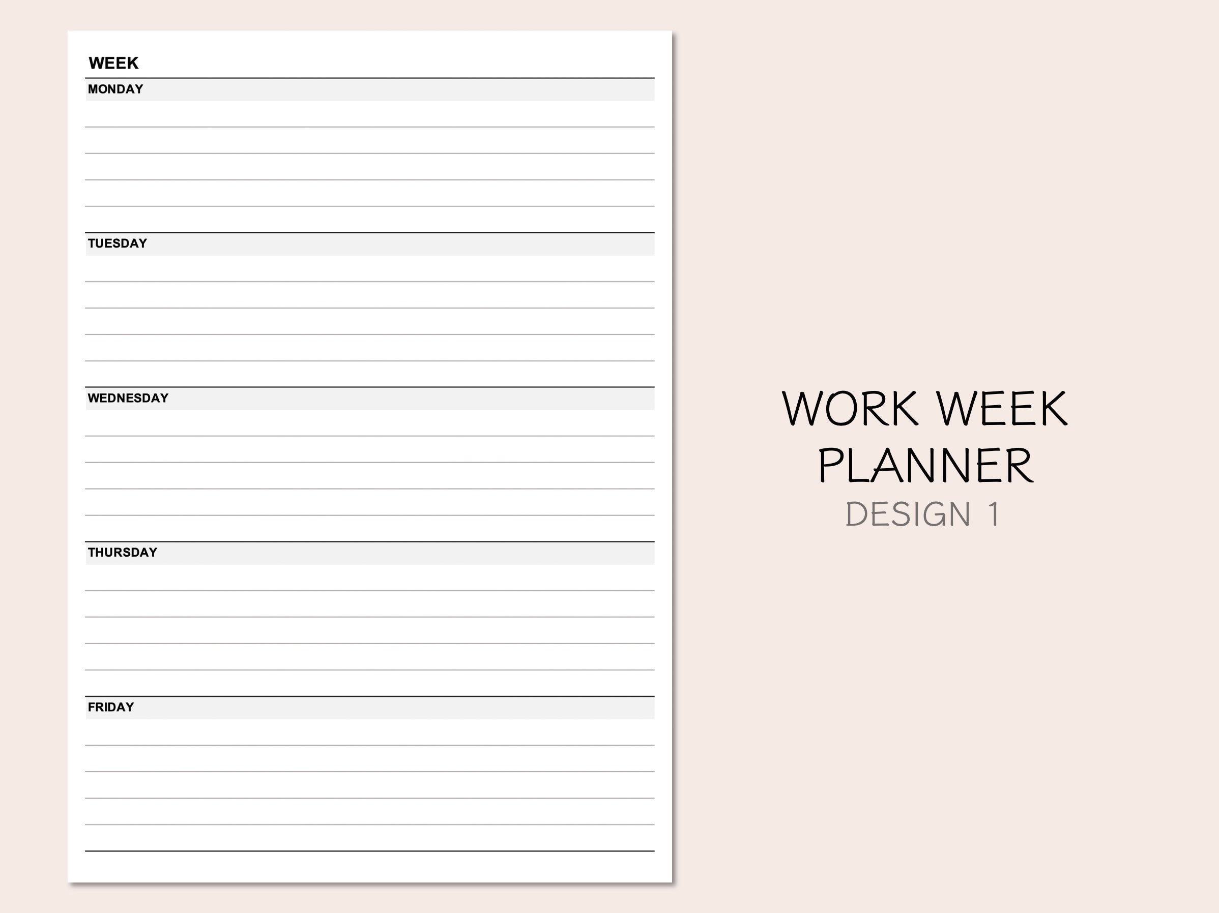 Work Week Planner, Printable Weekly Planner, Monday to Friday Planner ...