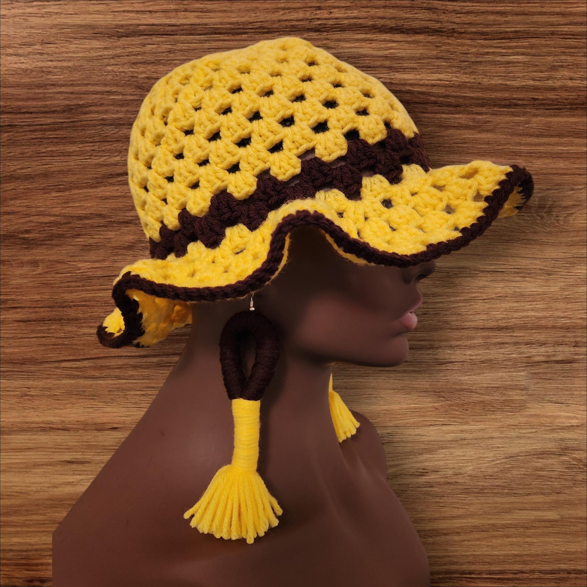 Crochet Bucket Hat & Earring Set - Etsy display picture 3