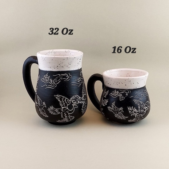 Large Pottery Mug, 16/32 oz, Drinking glass, Coffee Mug, Handmade Ceramic  Mug,Hand painting Mug