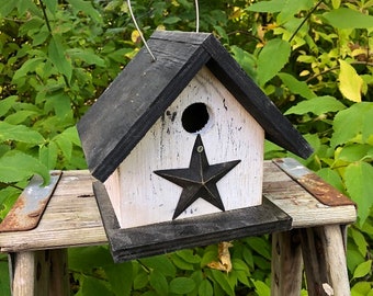 Rustic Outdoor Birdhouses Songbirds Aged Appearance Clean Out Primitive Black Star Dimensions 8x7x8