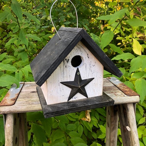 Rustic Outdoor Birdhouses Songbirds Aged Appearance Clean Out Primitive Black Star Dimensions 8x7x8