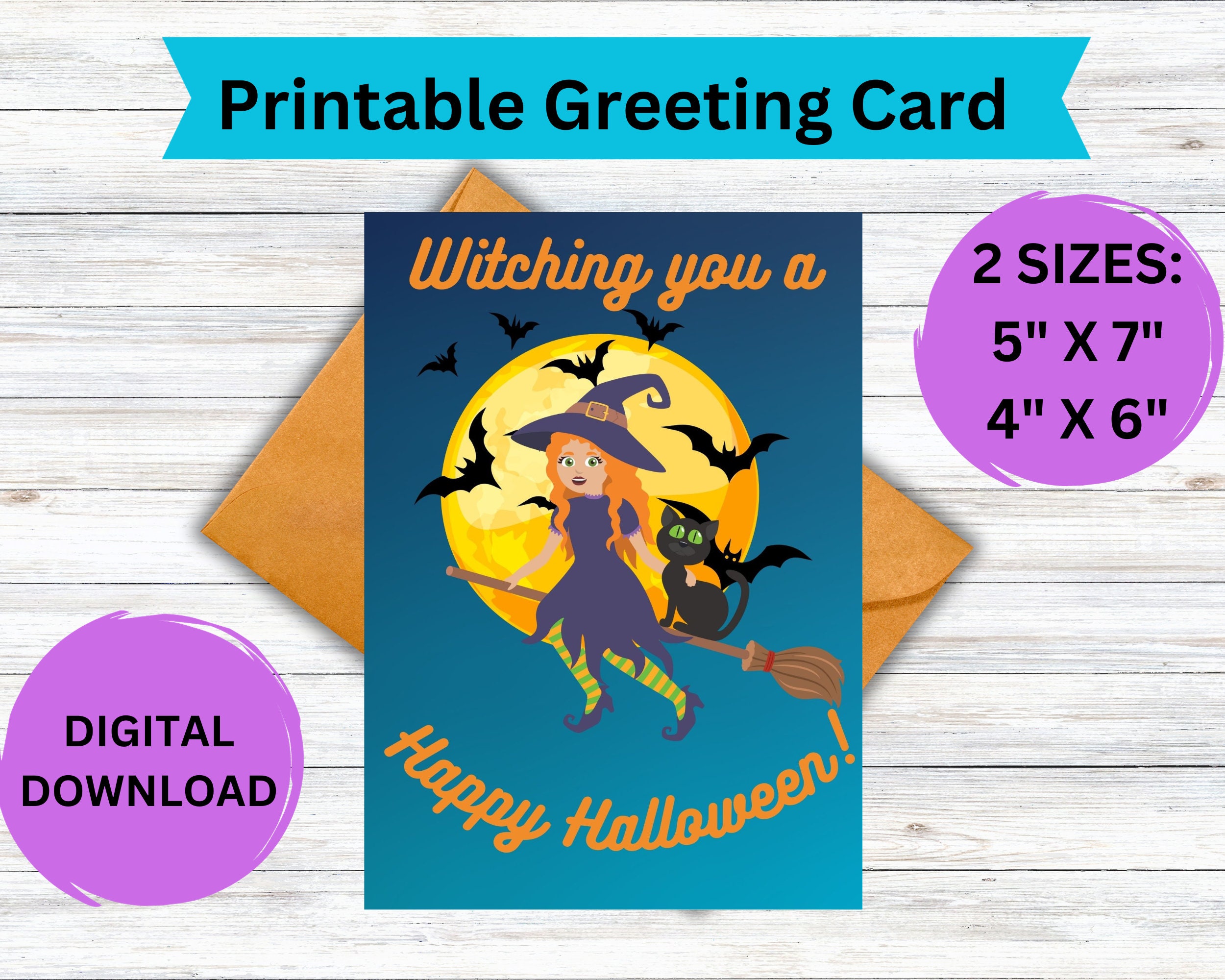 Witching You a Happy Halloween Printable Greeting Card - Etsy