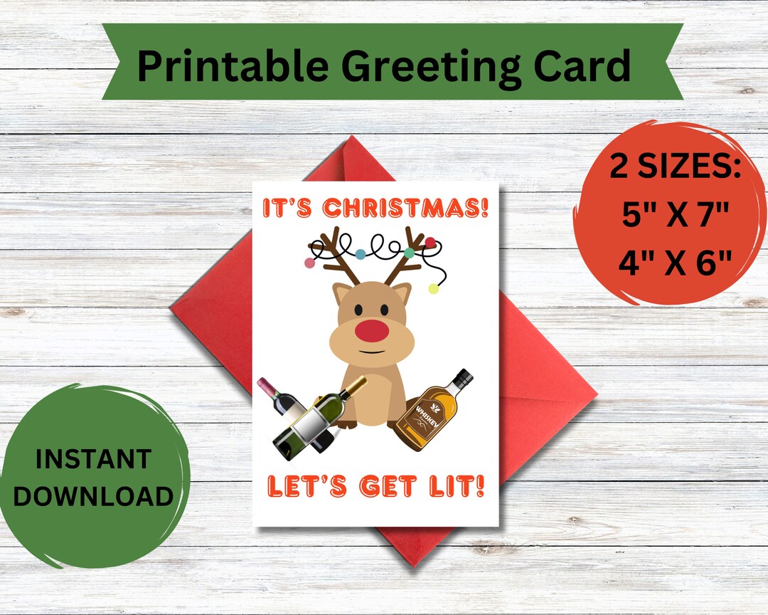 Christmas Let's Get Lit Printable Greeting Card - Etsy
