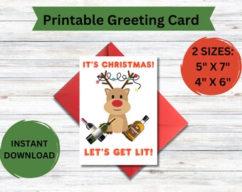 Christmas Let's Get Lit Printable Greeting Card