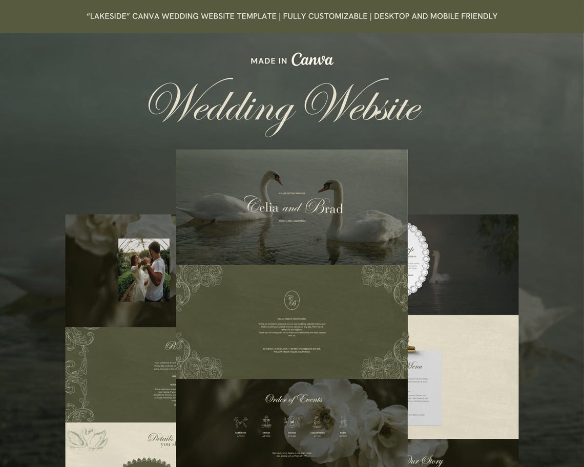 Wedding Website Template Editable Canva Wedding Website Elegant One