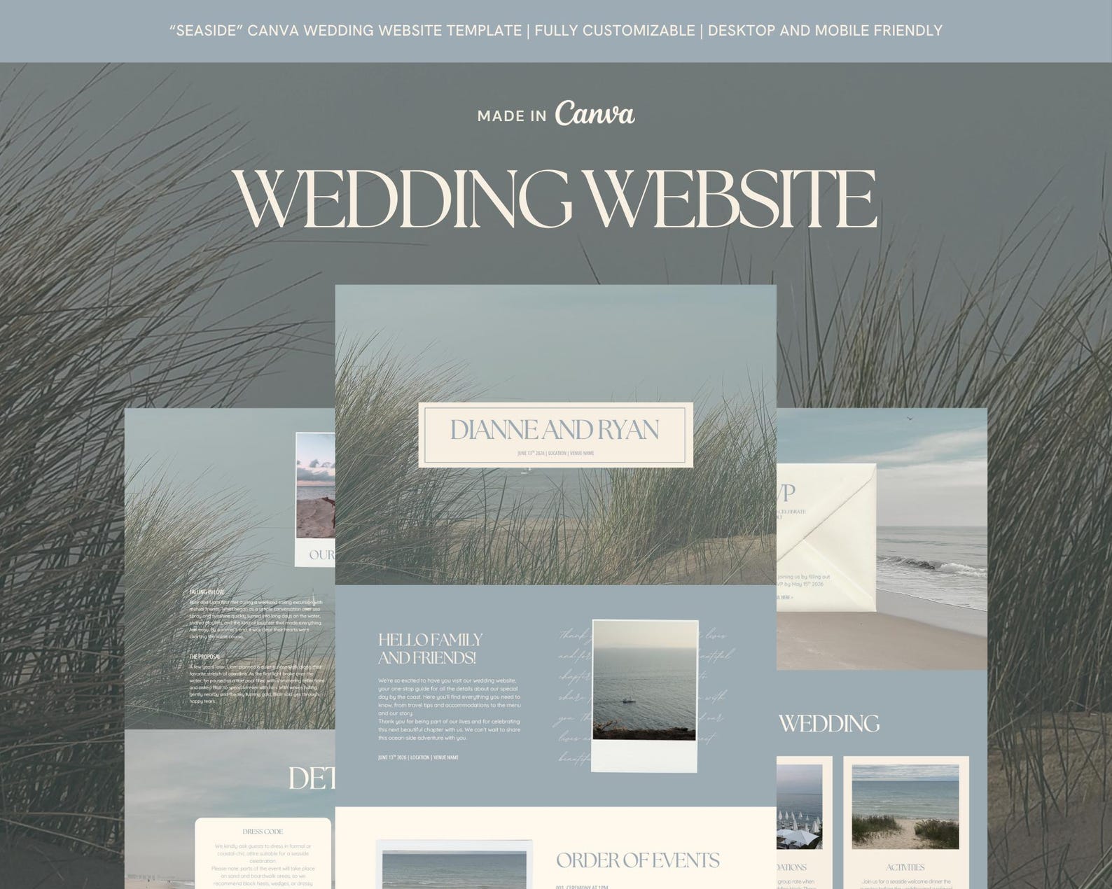 Wedding Website Template Editable Canva Wedding Website Coastal One