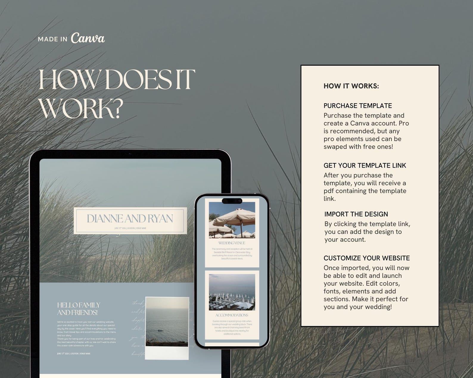 Wedding Website Template Editable Canva Wedding Website Coastal One