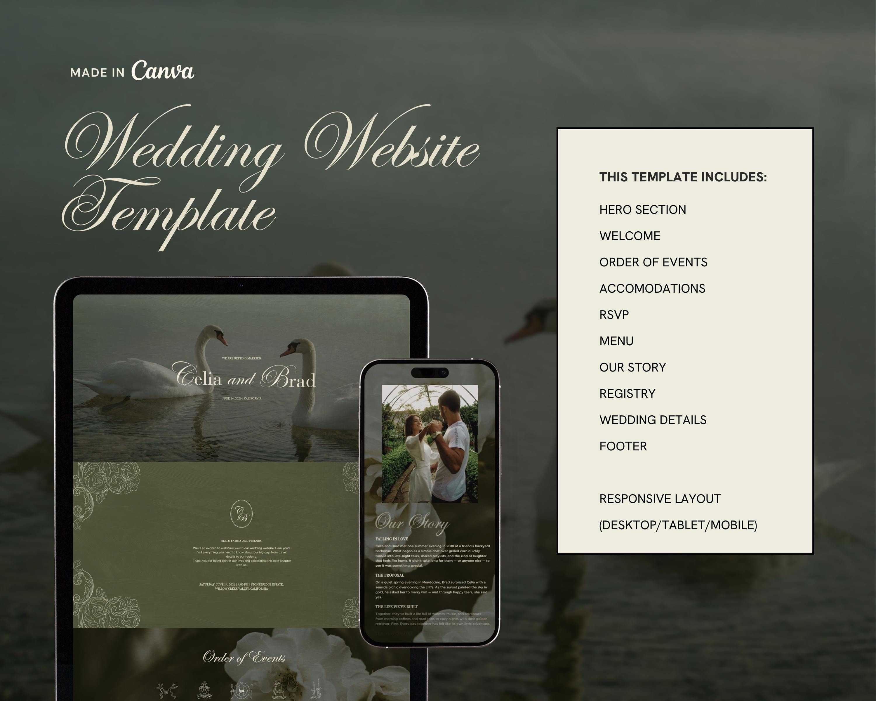Wedding Website Template Editable Canva Wedding Website Elegant One