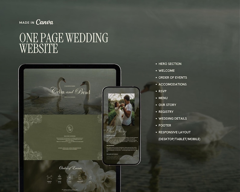 Wedding Website Template | Editable Canva Wedding Website | Elegant One ...