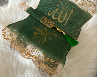 Personalized Resin Quran Stand: Green & Gold Rehal with Bookmark