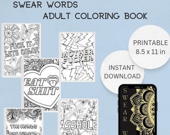 Adult Coloring Pages Printable: Swear Words, Printable Coloring Sheets, Coloring Pages, Swear Word Coloring Pages, Curse words | Digital PDF