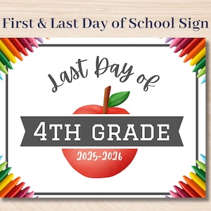 First & Last Day of School Signs w/Apples and Crayons | Primary Colors School Year Signs | PDF Instant Download
