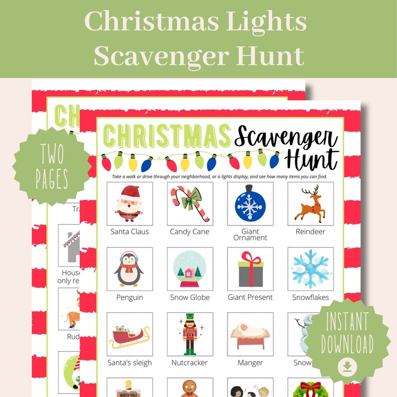 Christmas Scavenger Hunt for Kids Instant Download PDF Etsy Canada