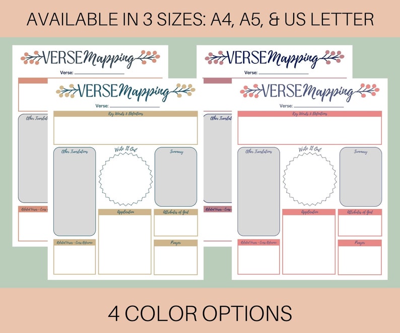 Verse Mapping Color Key Bible Study - Verse Mapping, Instant Download PDF, Sizes: A4, A5, US ...
