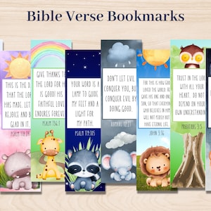 Lesezeichen für Kinder mit Bibelversen | Aquarell Tiere | Schrift Lesezeichen für Kinder | Druckbare PDF-Sofortdownload