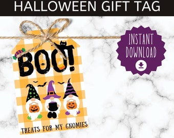 Halloween Gift Tags Printable, Happy Halloween Gnome Tags, Instant Download PDF