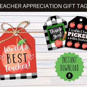 Teacher Appreciation Gift Tags Printable, Teacher Gift Tags Instant Download PDF, Apple Themed Teacher Appreciation