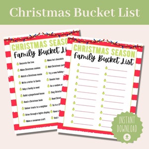 Christmas Bucket List for Kids and Families, Instant Download PDF, Kid&#39;s Christmas Activities, Create Your Own Bucket List