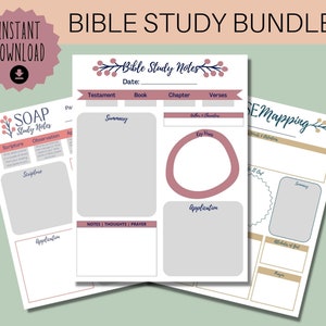 Bible Study Bundle - Passage & Sermon Study Notes, Verse Mapping, SOAP Method Study Page, Instant PDF Download