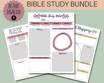 Bible Study Notes Bundle – Verse Mapping, SOAP Method (PDF Download)