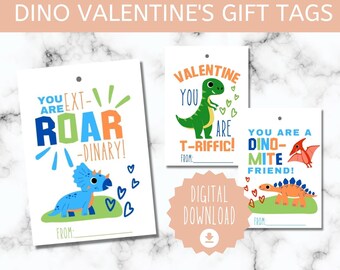 Dinosaur Valentine's Day Gift Tags, Kids Printable (Digital Download)