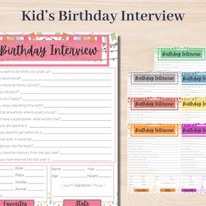 Birthday Interview PDF for Kids Printable Keepsake | Kid's Birthday Interview - Yearly Tradition | Instant Download PDF
