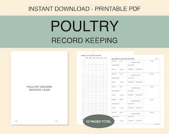 May include: Printable PDF download of 10 pages of poultry record keeping logs. The pages include an annual egg count tracker and incubation and hatching records.