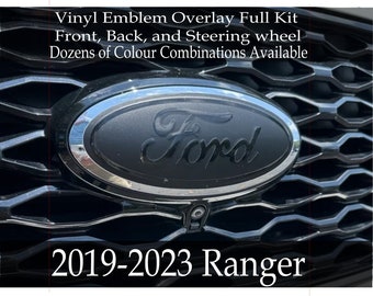 2019-2023 Ford Ranger Vinyl Emblem Overlay Full Kit Front back and Steering Wheel Compatible With Ford Ranger 2019 2020 2021 2022 2023