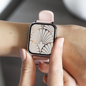 Carta da parati Smartwatch geometrica in bronzo e bianco, quadranti Apple Watch minimali, design minimale, sfondo geometrico moderno estetico