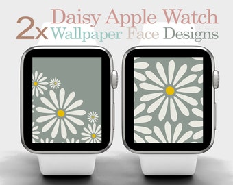 Daisy Flower Apple Uhr Wallpaper: Minimalistisches Blumenmuster (2 Stück) (Digitaler Download)