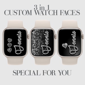 3 Silver Glitter, sfondo personalizzato per il quadrante dell'orologio, sfondo dell'orologio, quadrante Apple Watch argento e nero, personalizzazione, cuore scintillante estetico