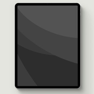 May include: A black tablet computer with a dark gray screen. The screen has a subtle, abstract design with curved lines.