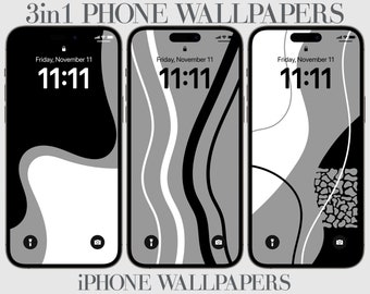 Czarno-biała abstrakcyjna geometryczna tapeta na iPhone'a (3 w 1) (do pobrania cyfrowego)