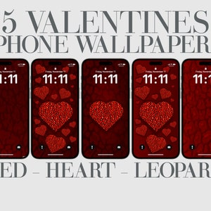 Red Leopard Hearts iPhone Wallpaper: Valentine&#39;s Day Background (5 pcs Digital Download)